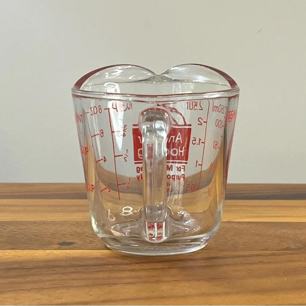 Vtg Anchor Hocking #496 1 Cup/8 oz Measuring Cup Clear Glass Red Lettering USA